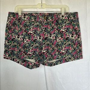 American Eagle Outfitters Midi Floral Print Jean Shorts in Pink Green Black Sz14